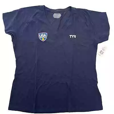 Buy Tyr Womens Alliance Tech Tee Tshirt USA Water Polo - Navy Blue V-Neck - Size XL • 17.91£