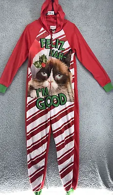 Buy Grumpy Cat Funny Christmas One Piece Hooded Pajamas Womens S 4-6 Adult Union • 20.84£