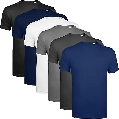 Buy 6 Pack Mens T-Shirt Short Sleeve Shirt Crew Neck Plain Assorted 100% Cotton Top • 16.99£