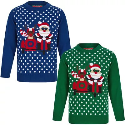 Buy Kids Boys Christmas Jumper Sidecar Polka Dot Xmas Sweater Pullover Novelty • 12.99£