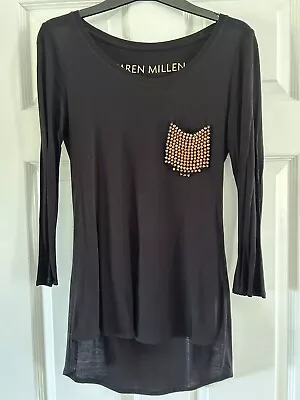 Buy Karen Millen 3/4 Length Sleeve T Shirt With Studded Pocket Size 8 • 5£