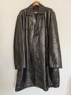 Buy Vintage Leather Trench Coat Jacket Men Mongolian Horsehide Rock Punk Black M/L • 96£
