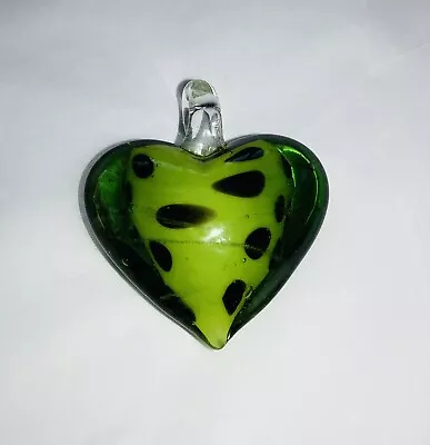 Buy Green & Black Spotty GLASS HEART Charm PENDANT Jewellery Making Necklace Gift J • 0.99£