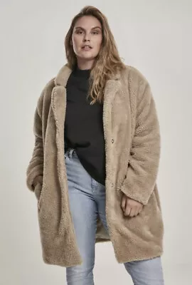 Buy Urban Classics Ladies Beige Long Jacket Oversized Teddy Sherpa Coat TB3058 2XL • 40£