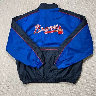Buy VINTAGE Atlanta Braves Jacket Mens XL Black Blue MLB Baseball Starter Shell Coat • 44.99£