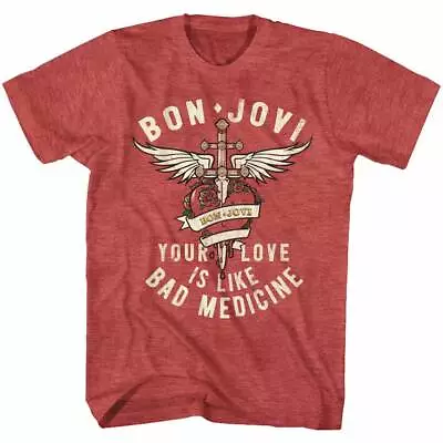 Buy Bon Jovi Bad Medicine Red Heather Adult T-Shirt • 20.77£