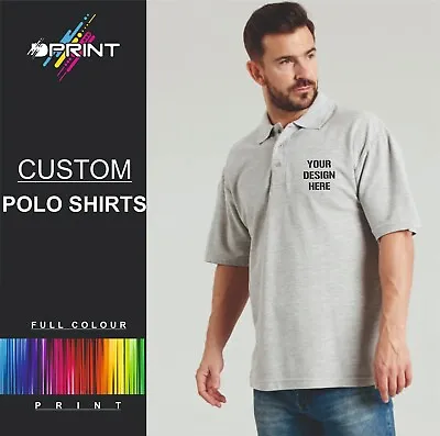 Buy Custom Printed Polo Shirt Cotton Personalised Work Wear Business Brand • 12.49£