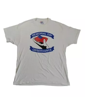 Buy Vintage 90s Single Stitch T-shirt XL White Graphic Print USA Memorial Day • 14.98£