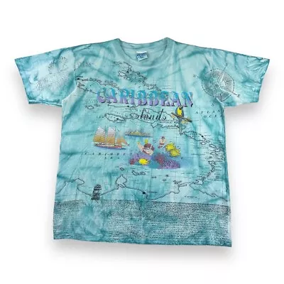 Buy Vintage 1992 Caribbean All Over Print T Shirt 90's Blue Multicoloured Large • 29.99£