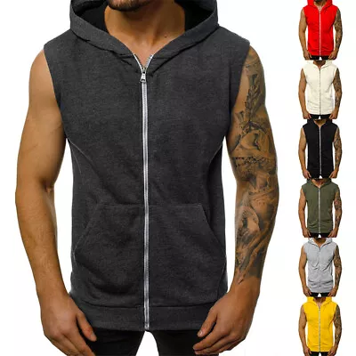 Buy Mens Hoodie Sleeveless T Shirt Gym Fitness Workout Muscle Zipper Slim Tank Top • 12.90£