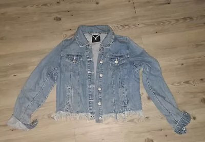 Buy BN Very 90s Grunge Blue Wash Denim Distressed Cropped Jacket Indie 10 12 • 0.99£