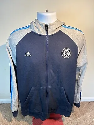 Buy Chelsea FC Adidas Navy Grey Full Zip Hoodie Mens Size Large • 20£