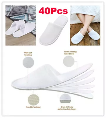 Buy 40 Spa Hotel Guest Slippers White Disposable Terry Close Toe Towelling Quality! • 9.99£
