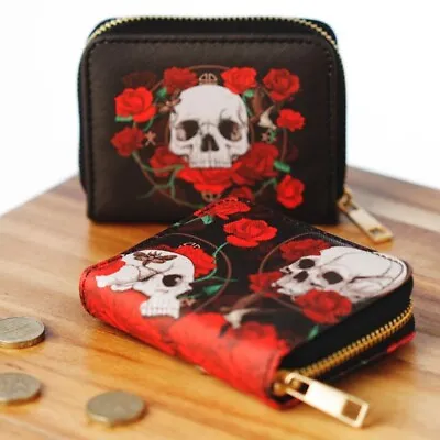 Buy Puckator Skulls And Roses Zip Around Small Wallet Purse • 6.45£