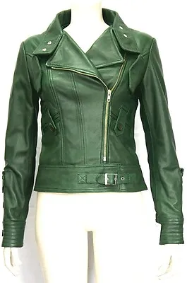 Buy SUPERMODEL Ladies Jacket Green Biker Tops Rock Real Italian Leather Jacket 4110 • 102£