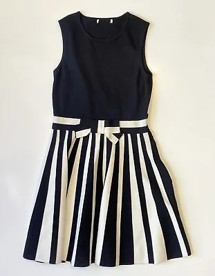 Buy 1901 Black & White Striped Sleeveless Knee Length Dress Beetlejuice / Size Small • 28.37£