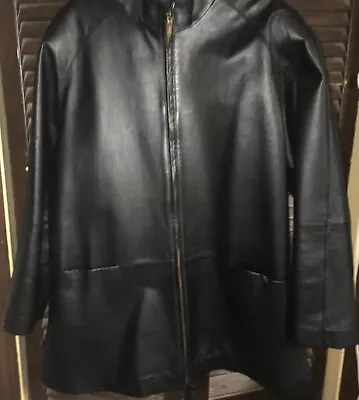 Buy Chadwick’s XL Black Leather Jacket Collarless Womens EUC Classic Statement Piece • 19.56£