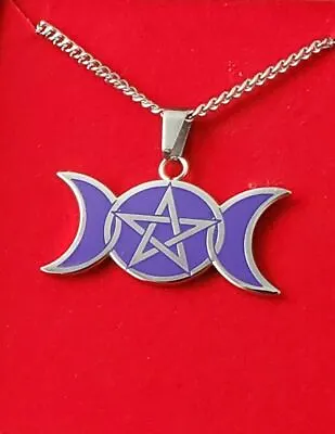 Buy Witch's Necklace Purple Hecate Triple Moon Goddess Goth Occult Punk Pagan Alt • 17.01£