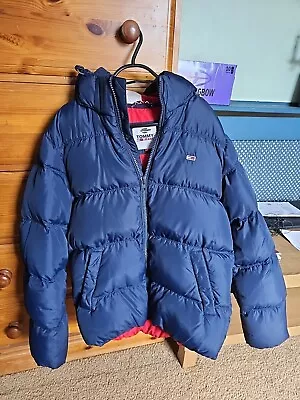 Buy Tommy Jeans  Puffer Jacket Size Small, Navy Blue With Red Lining VGC • 35£