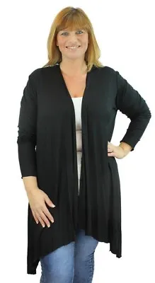 Buy Plus Size Ladies Long Sleeve Jersey Drape Waterfall Stretch Cardigan Top 14-28 • 16.99£