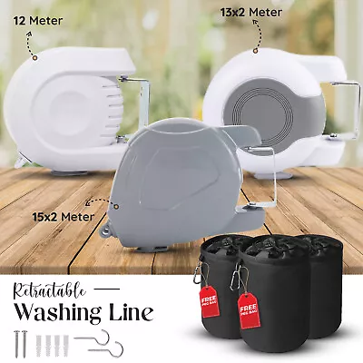 Buy 12-30m Retractable Washing Line Wall Mounted Heavy Duty Clothes Dryer Extendable • 41.98£