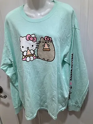 Buy Hello Kitty And Pusheen Eating Pizza Long Sleeve T-Shirt XL NWT • 17.36£