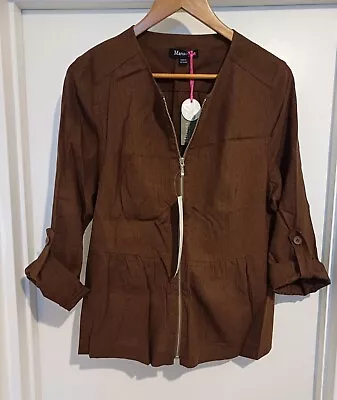 Buy BNWT Marisota Brown Linen Blend Jacket Zip Holiday Peplum Summer Size 22 Plus • 14.99£