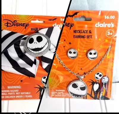 Buy Disney 2022 The Nightmare Before Christmas Girl's Hairbow Necklace & Earring Set • 7.60£