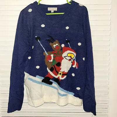 Buy Carolyn Taylor Women's XL Christmas Skiing Santa W/Reindeer Sweater • 15.48£