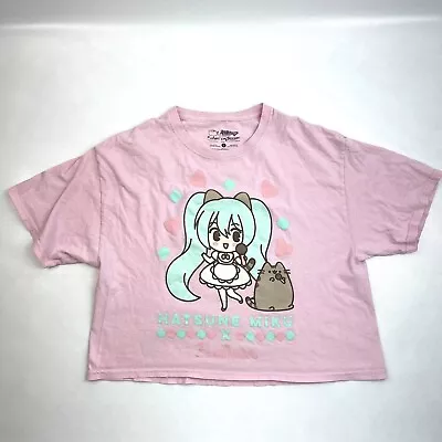 Buy Hatsune Miku & Pusheen The Cat Collab Crypton Pink Cropped Top T-Shirt Size L • 20.48£