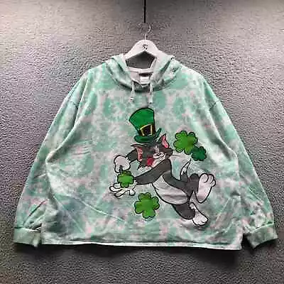 Buy Tom And Jerry Sweatshirt Hoodie Womens 1X Drawstring Tie Dye Graphic Green White • 24.12£