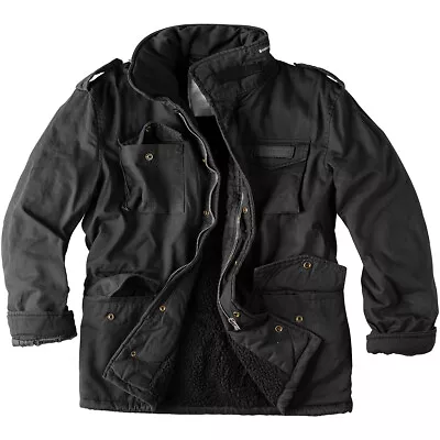 Buy Surplus Army Paratrooper Mens Winter Field Jacket Military M65 Coat Black Washed • 89.95£