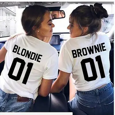 Buy |BLONDIE 01| | BROWNIE 01| Casual Letter Printed  Best Friend BFF Tshirt • 13.99£
