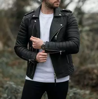 Buy Mens Kay Michael Genuine Sheep Leather Jacket Black Diamond Quilted Slim Fit New • 69.99£