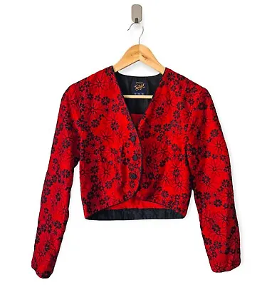 Buy Vintage Monsoon Twilight Red 100% Silk Embroidered Cropped Jacket Bolero Size 12 • 49£