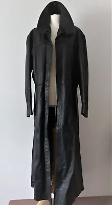 Buy Vintage Long Leather Maxi Jacket M Retro Coat Racer Steampunk Western Cowboy • 149.95£