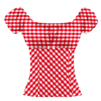 Buy Women Red Plaid Shirt Peasant Tops Pinup Girls Clothing Party Wear • 18.95£
