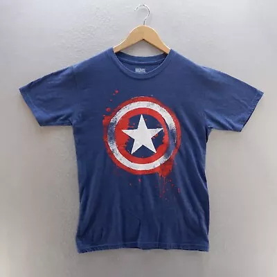 Buy Captain America T Shirt Small Blue  Graphic Print Marvel Avengers Short Sleeve • 8.09£