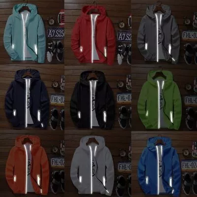 Buy Windbreaker Luminous Men's Zipper Jacket Hoodie Light Sports Coat Outwear Gym • 21.44£
