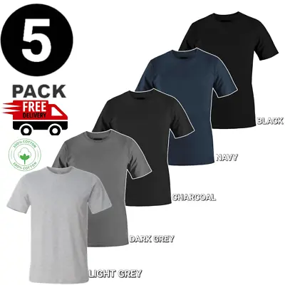 Buy Mens Plain Colour T-Shirts Multipack 5 Pack 100% Cotton Blank Short Sleeve New • 13.99£