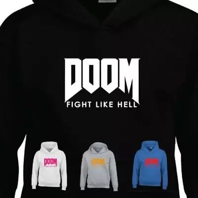 Buy Doom Fight Like Hell Gaming Mens Kids Hoody Inspired Video Gamers Novelty Gift • 16.99£