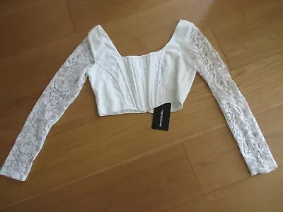 Buy Ladies BNWT Prettylittlething White Lace Binding Long Sleeve Corset Top Size 12 • 4.99£