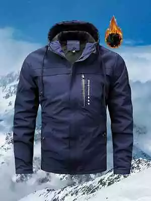 Buy Mens Warm Fleece Lined Windbreaker Waterproof Jacket Hooded Outdoor Black Coat • 27.99£