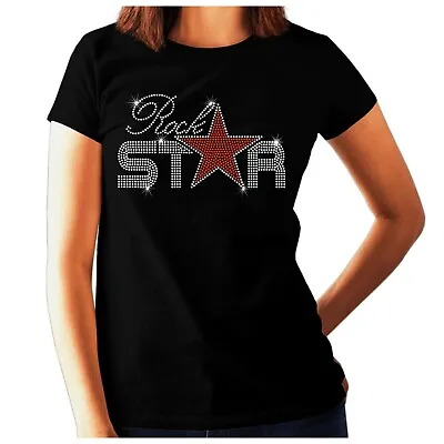 Buy ROCK STAR Womens Rhinestone T Shirt Rock And Roll Music Crystal Design Any Size • 11.99£