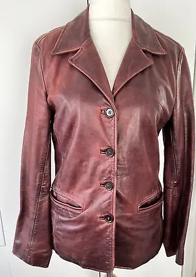 Buy River Island Vintage 1990's Burgundy Leather Jacket Blazer UK 12 Used Condition • 69.99£