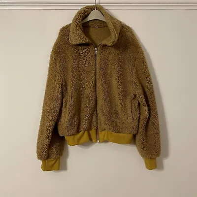 Buy Beige Fluffy Soft Teddy Coat Zip Up Bomber Jacket Size M • 8.50£