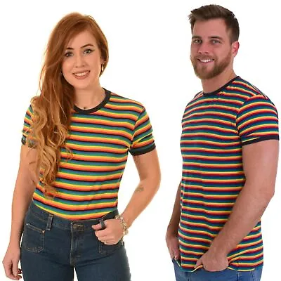 Buy Run And Fly Rainbow Stripe Multi T Shirt Top Bright Colourful Retro 70s Gay Prid • 18£