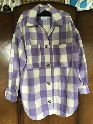 Buy Purple White Checkered Button Up Jacket Size UK 8-10 NEW • 11£
