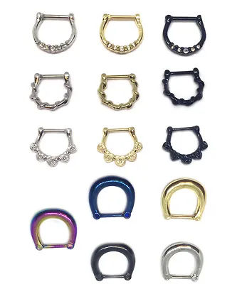 Buy Hinged Clicker Septum Ring Hoop Tragus Nose Ear Ring  Helix Ring  • 2.99£