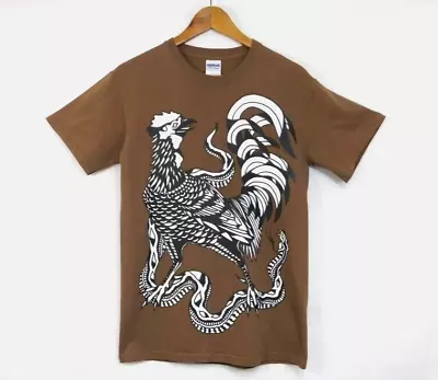 Buy Snake & Cockerel Print T-shirt Size S Brown Tattoo Design Graphic Print • 2.99£
